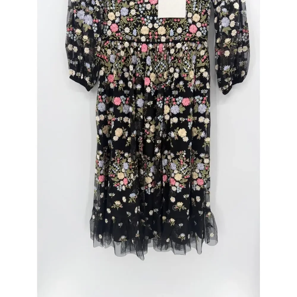 Mac Duggal Girls Floral Embroidered Dress - Black - 10 - New with tags